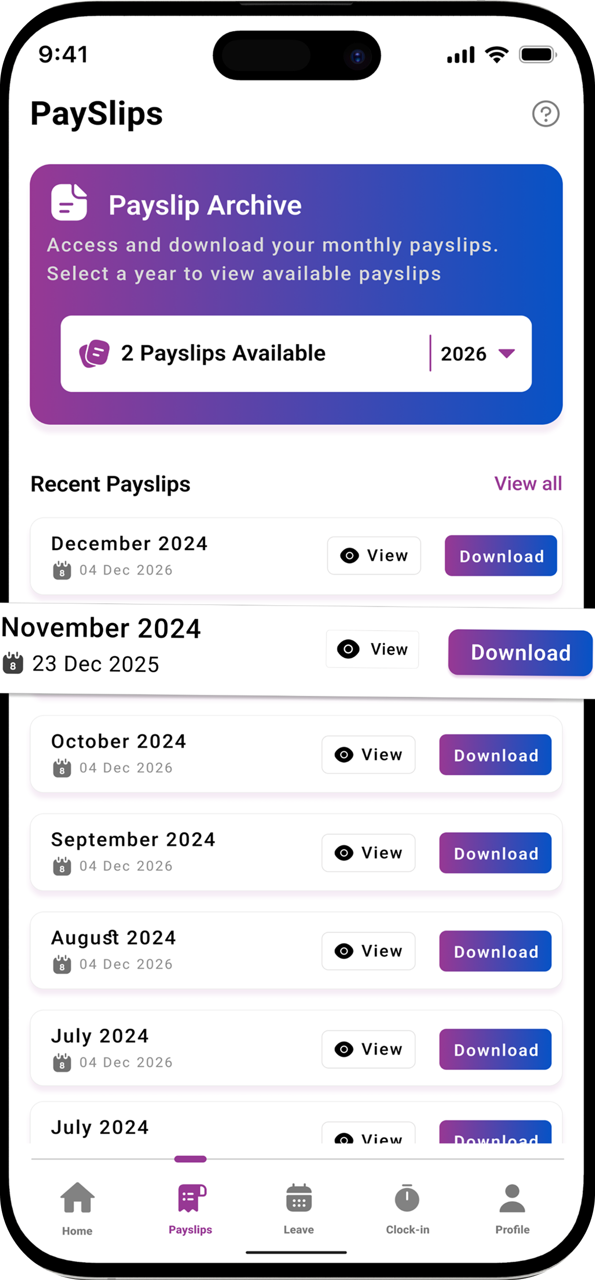 RC ClearPay app - Payslips